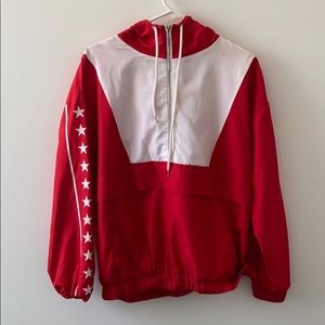 Red and white star forever 21 windbreaker